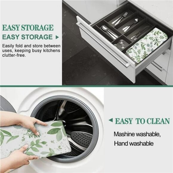 Sage green dish drying mat absorbent microfiber kitchen counter protector large - Picture 7 of 8